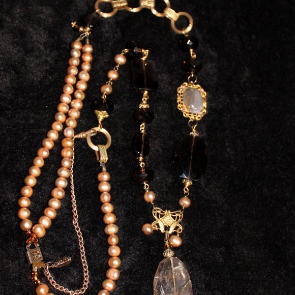 Carla Fox gold tone link statement necklace with gold tone and lucite look beads - Picture 1 of 14